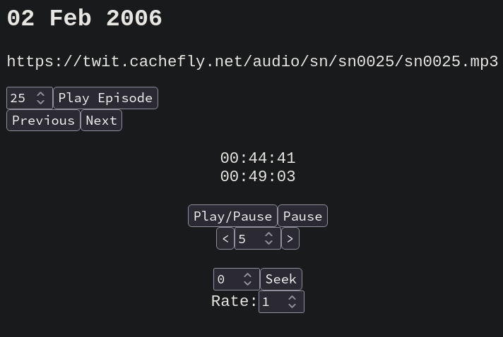 Screenshot of the podcast player web user interface.